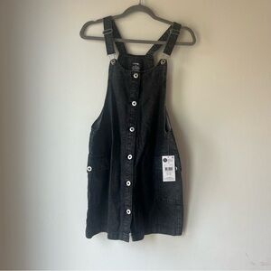 George Black Denim Overall Dress Size 16 Adjustable Pocket Button Front NWT